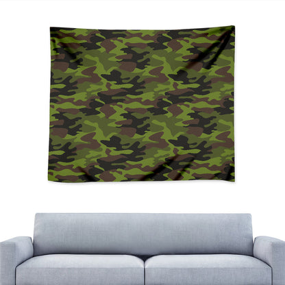 Dark Green And Black Camouflage Print Tapestry