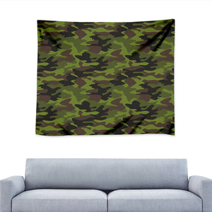 Dark Green And Black Camouflage Print Tapestry