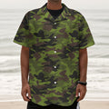 Dark Green And Black Camouflage Print Textured Short Sleeve Shirt