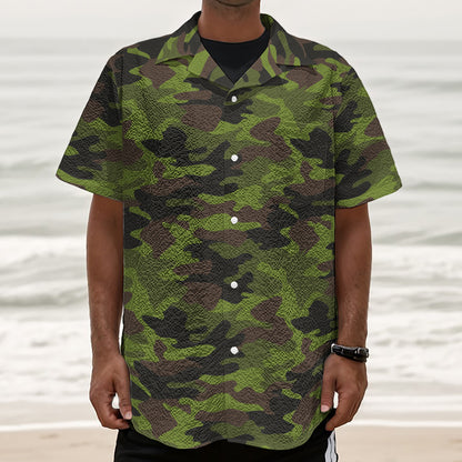 Dark Green And Black Camouflage Print Textured Short Sleeve Shirt