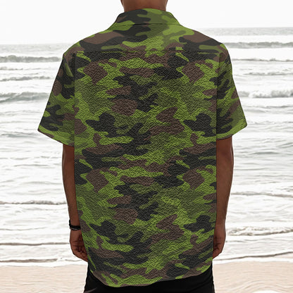 Dark Green And Black Camouflage Print Textured Short Sleeve Shirt