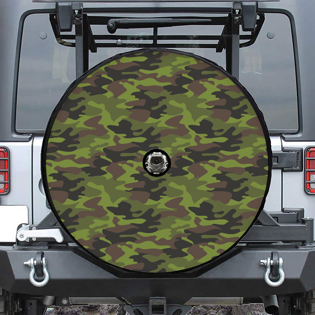 Dark Green And Black Camouflage Print Tire Cover With Camera Hole