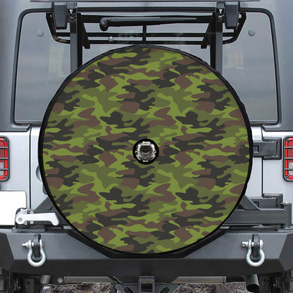 Dark Green And Black Camouflage Print Tire Cover With Camera Hole