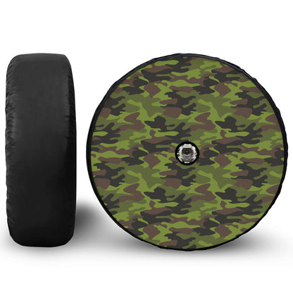 Dark Green And Black Camouflage Print Tire Cover With Camera Hole