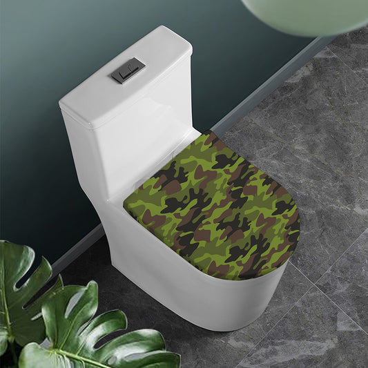 Dark Green And Black Camouflage Print Toilet Lid Cover