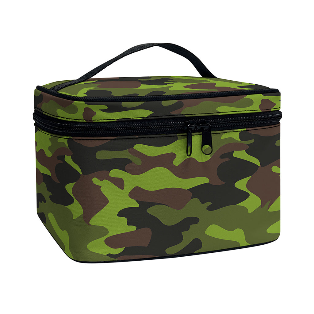 Dark Green And Black Camouflage Print Travel Makeup Bag