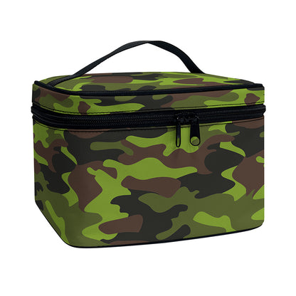 Dark Green And Black Camouflage Print Travel Makeup Bag