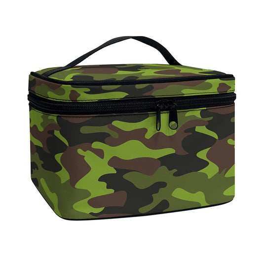 Dark Green And Black Camouflage Print Travel Makeup Bag