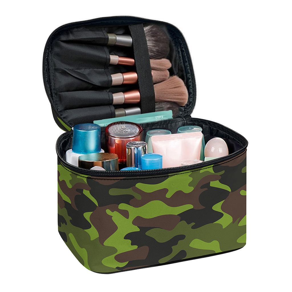 Dark Green And Black Camouflage Print Travel Makeup Bag