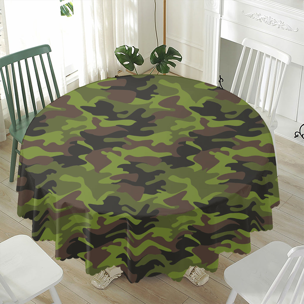 Dark Green And Black Camouflage Print Waterproof Round Tablecloth