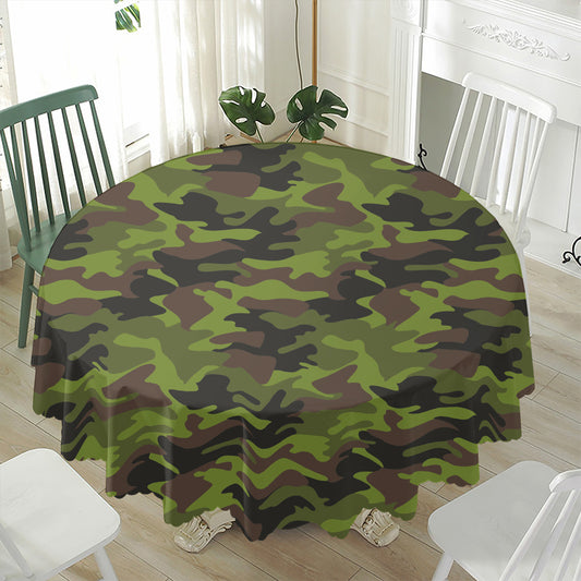 Dark Green And Black Camouflage Print Waterproof Round Tablecloth