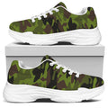 Dark Green And Black Camouflage Print White Chunky Shoes