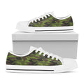 Dark Green And Black Camouflage Print White Low Top Sneakers