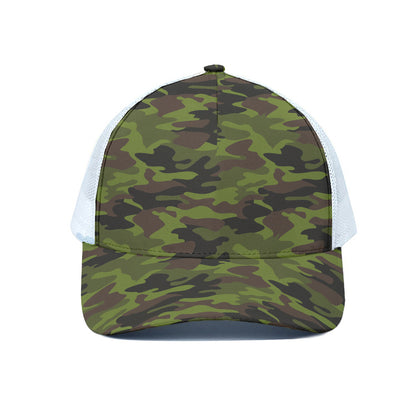 Dark Green And Black Camouflage Print White Mesh Trucker Cap