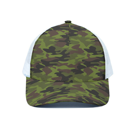 Dark Green And Black Camouflage Print White Mesh Trucker Cap