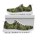 Dark Green And Black Camouflage Print White Running Shoes