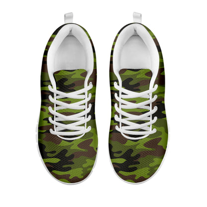 Dark Green And Black Camouflage Print White Running Shoes