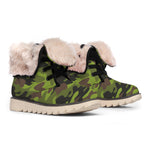 Dark Green And Black Camouflage Print Winter Boots