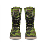 Dark Green And Black Camouflage Print Winter Boots