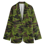 Dark Green And Black Camouflage Print Women's Blazer