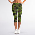Dark Green And Black Camouflage Print Women's Capri Leggings