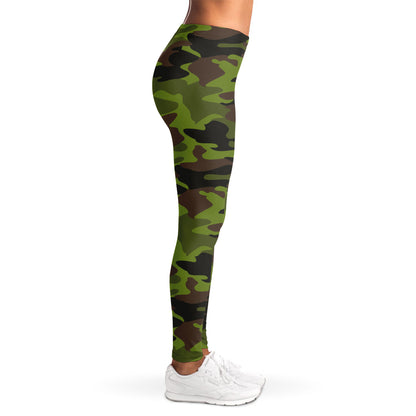 Dark Green And Black Camouflage Print Women's Leggings