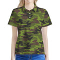 Dark Green And Black Camouflage Print Women's Polo Shirt