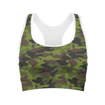 Dark Green And Black Camouflage Print Women's Sports Bra