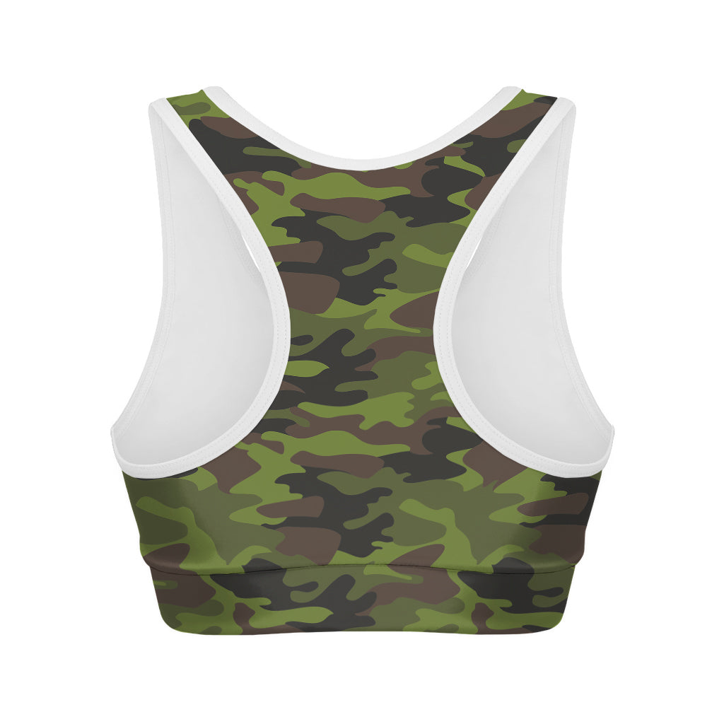 Dark Green And Black Camouflage Print Women's Sports Bra