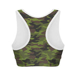 Dark Green And Black Camouflage Print Women's Sports Bra