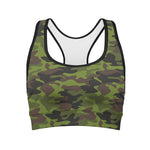 Dark Green And Black Camouflage Print Women's Sports Bra
