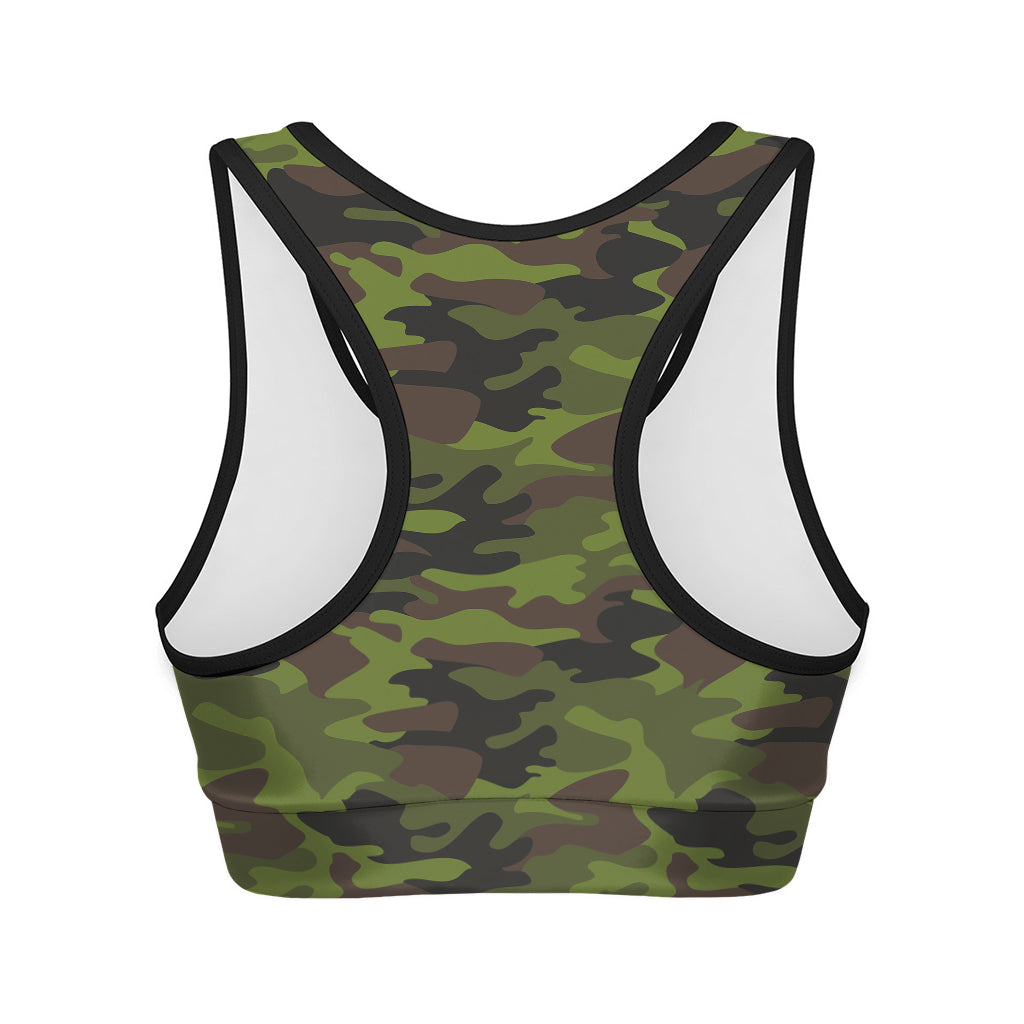 Dark Green And Black Camouflage Print Women's Sports Bra