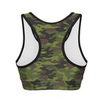 Dark Green And Black Camouflage Print Women's Sports Bra