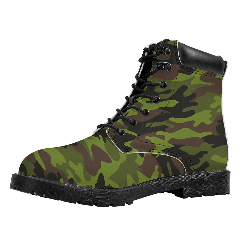 Dark Green And Black Camouflage Print Work Boots