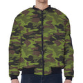 Dark Green And Black Camouflage Print Zip Sleeve Bomber Jacket