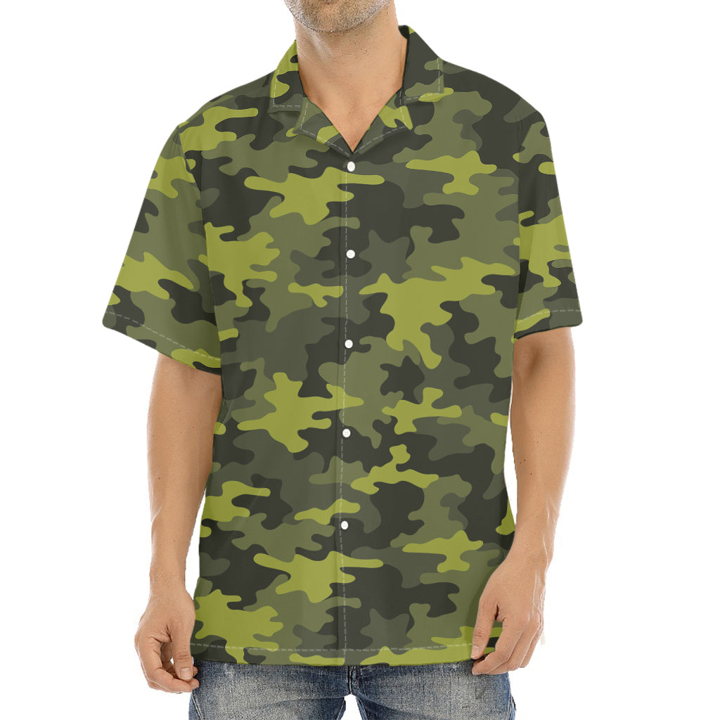 Dark Green Camouflage Print Aloha Shirt