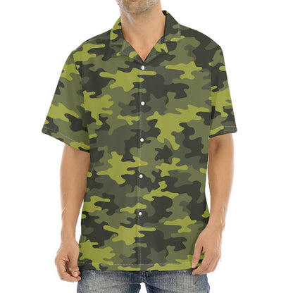 Dark Green Camouflage Print Aloha Shirt