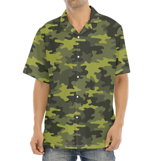 Dark Green Camouflage Print Aloha Shirt