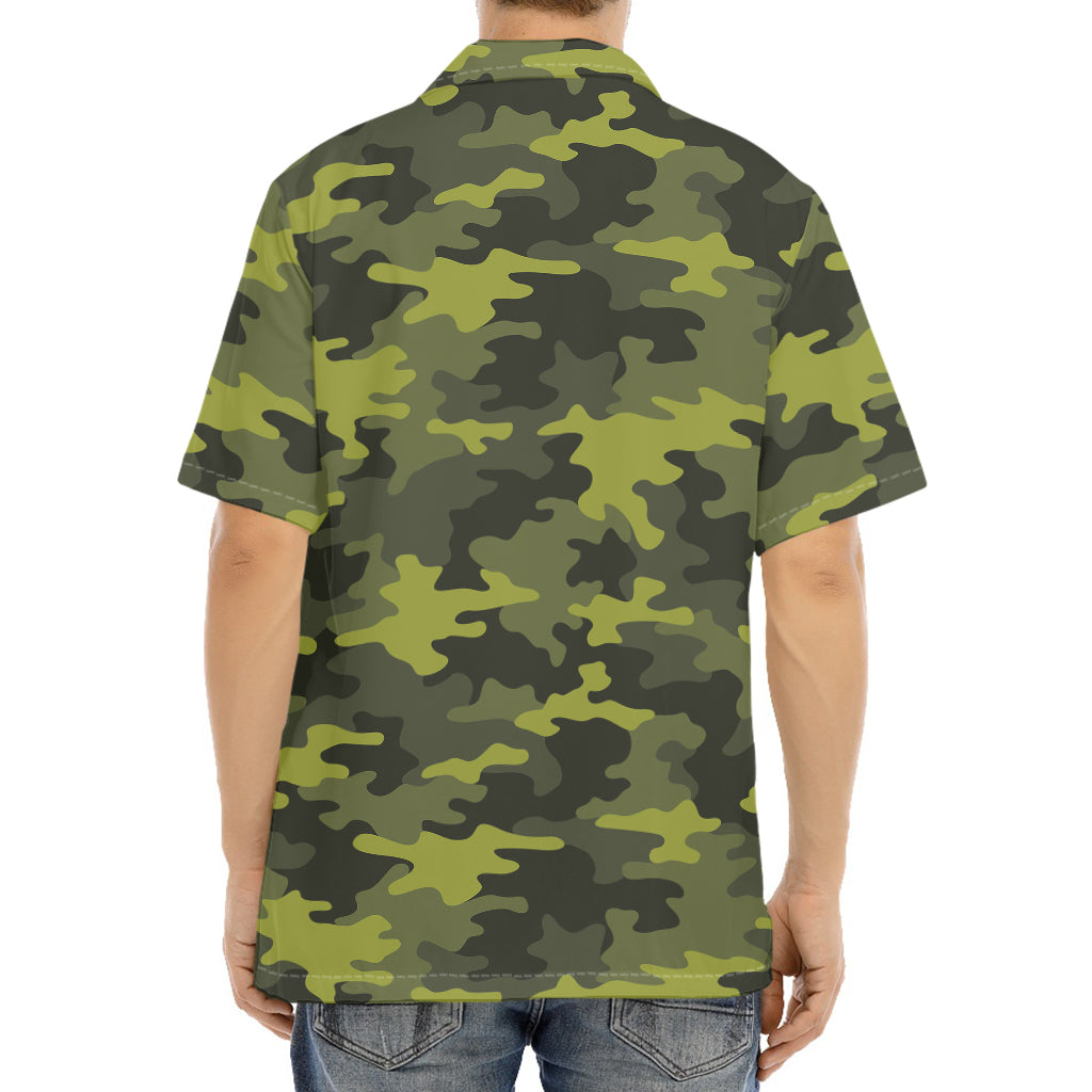 Dark Green Camouflage Print Aloha Shirt