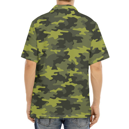 Dark Green Camouflage Print Aloha Shirt