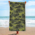 Dark Green Camouflage Print Beach Towel