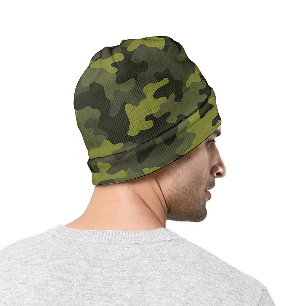 Dark Green Camouflage Print Beanie