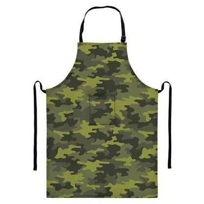 Dark Green Camouflage Print Bib Apron With Pocket