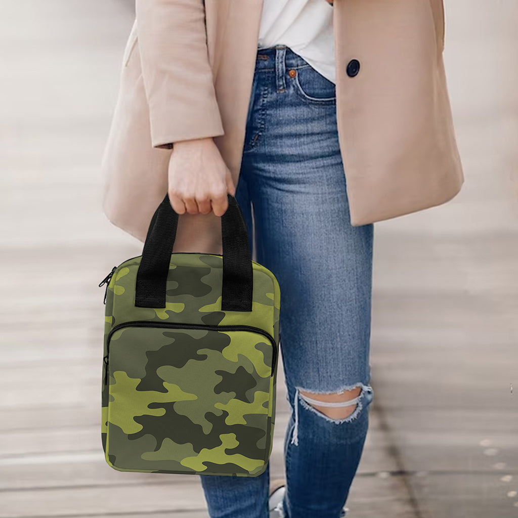 Dark Green Camouflage Print Bible Tote Bag