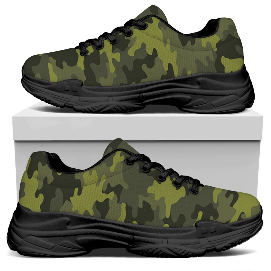 Dark Green Camouflage Print Black Chunky Shoes