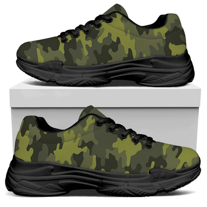 Dark Green Camouflage Print Black Chunky Shoes
