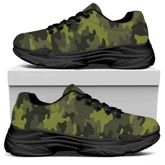 Dark Green Camouflage Print Black Chunky Shoes