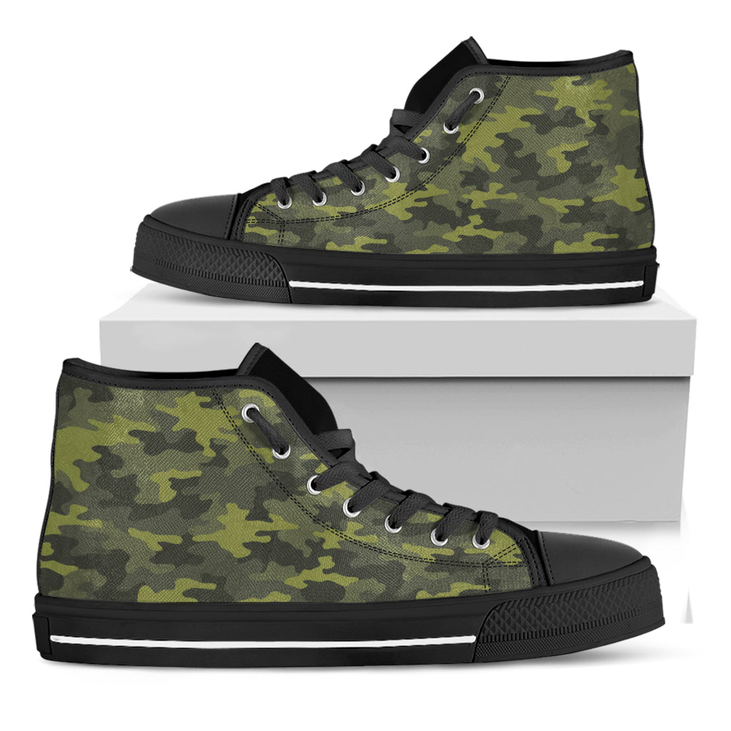 Dark Green Camouflage Print Black High Top Sneakers