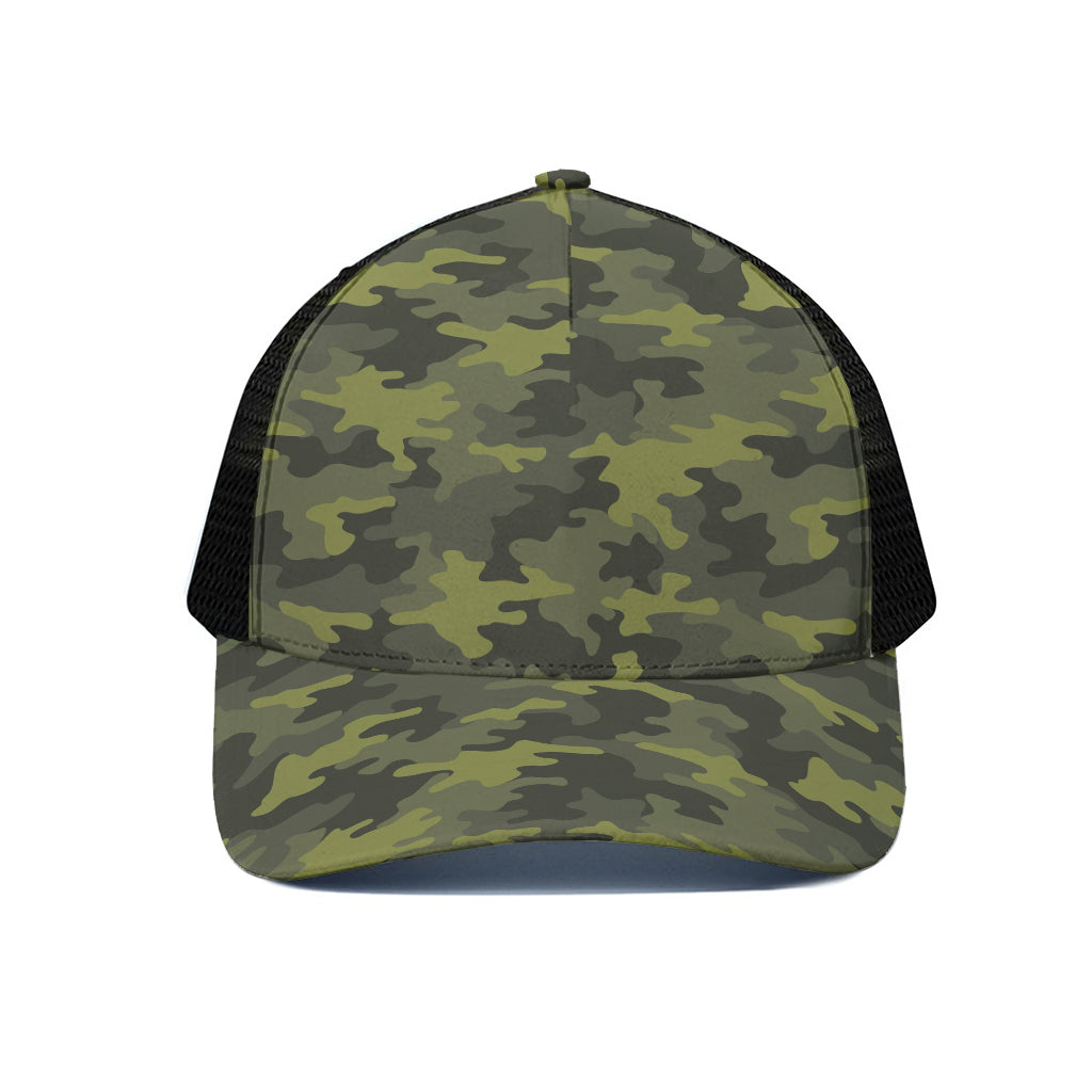 Dark Green Camouflage Print Black Mesh Trucker Cap