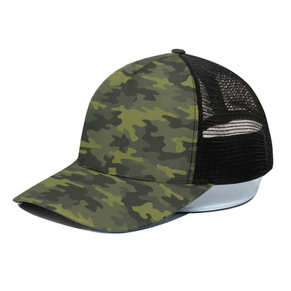 Dark Green Camouflage Print Black Mesh Trucker Cap